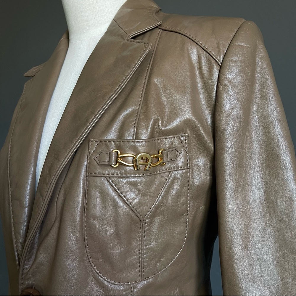 Vintage Etienne Aigner Leather Blazer Equestrian Minimalist Jacket Old Money 90s - Picture 3 of 13